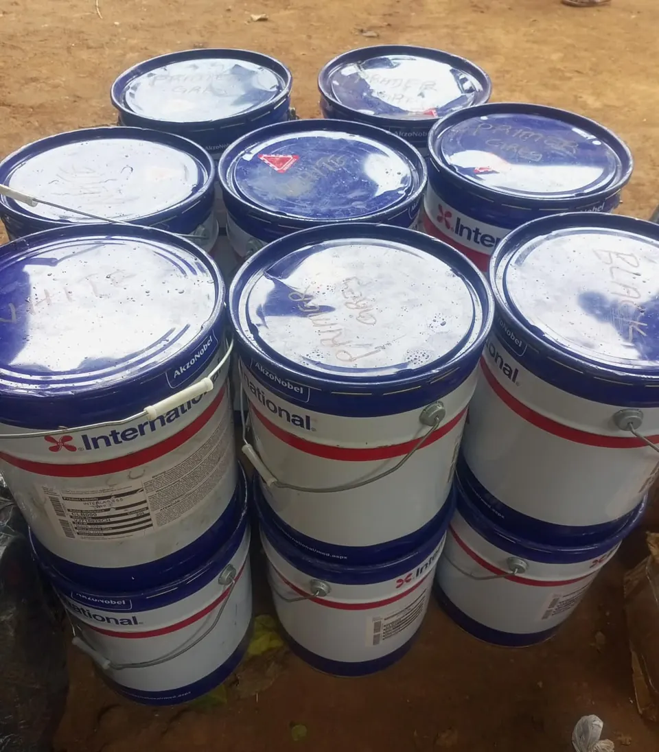 Marine paint cans ready for delivery