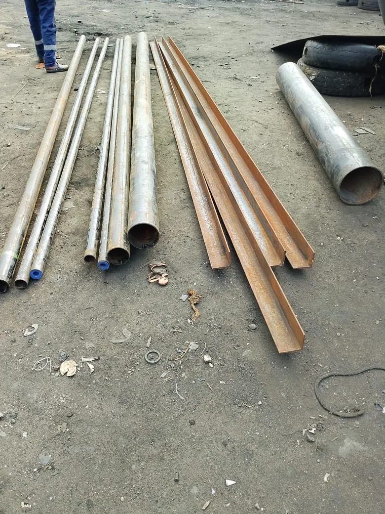 Steel pipes and angle bars ready for delivery to a vessel